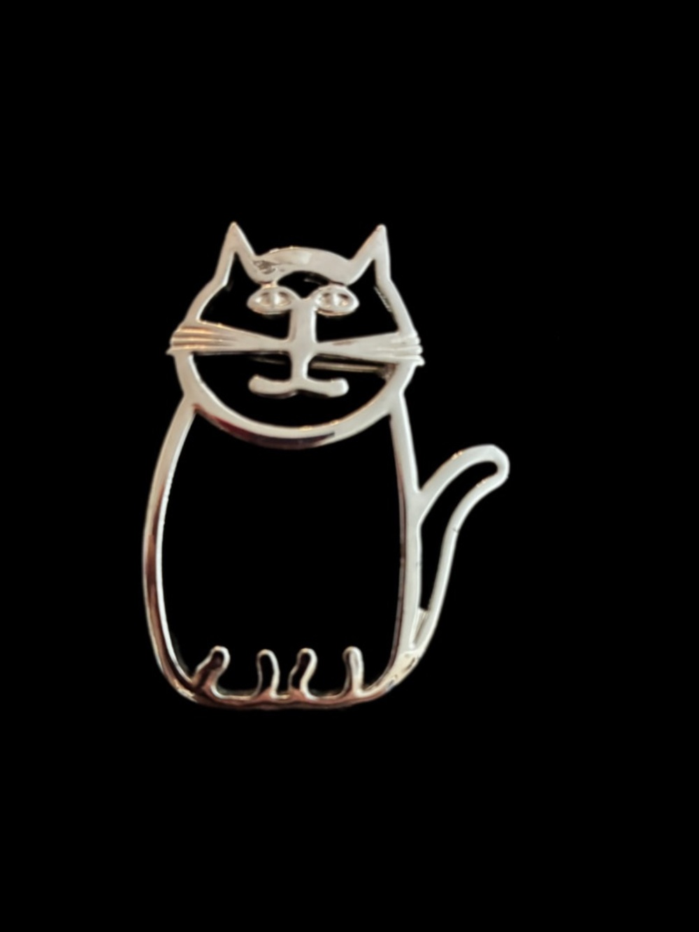 Vintage EUC '80s Silver Alloy Openwork Cat Brooch/Pendant:
